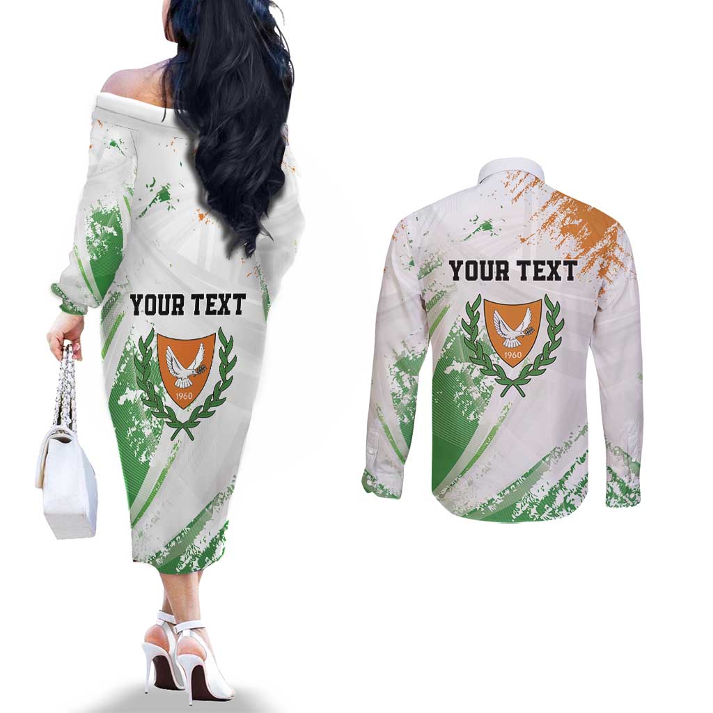 Custom Cyprus Couples Matching Off The Shoulder Long Sleeve Dress and Long Sleeve Button Shirt Sporty Style - Wonder Print Shop