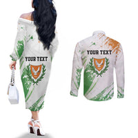 Custom Cyprus Couples Matching Off The Shoulder Long Sleeve Dress and Long Sleeve Button Shirt Sporty Style - Wonder Print Shop
