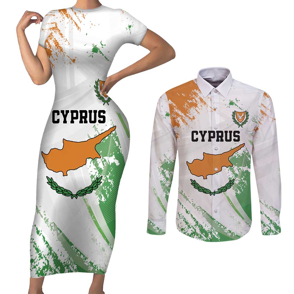 Custom Cyprus Couples Matching Short Sleeve Bodycon Dress and Long Sleeve Button Shirt Sporty Style - Wonder Print Shop
