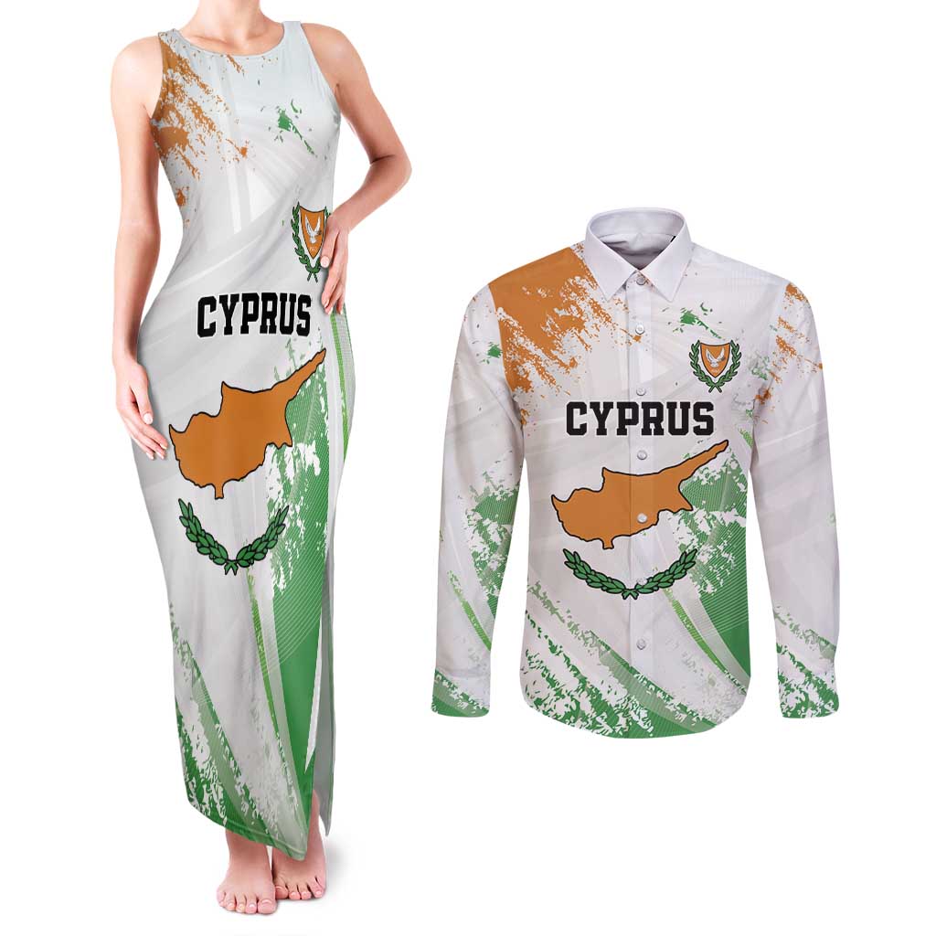 Custom Cyprus Couples Matching Tank Maxi Dress and Long Sleeve Button Shirt Sporty Style - Wonder Print Shop