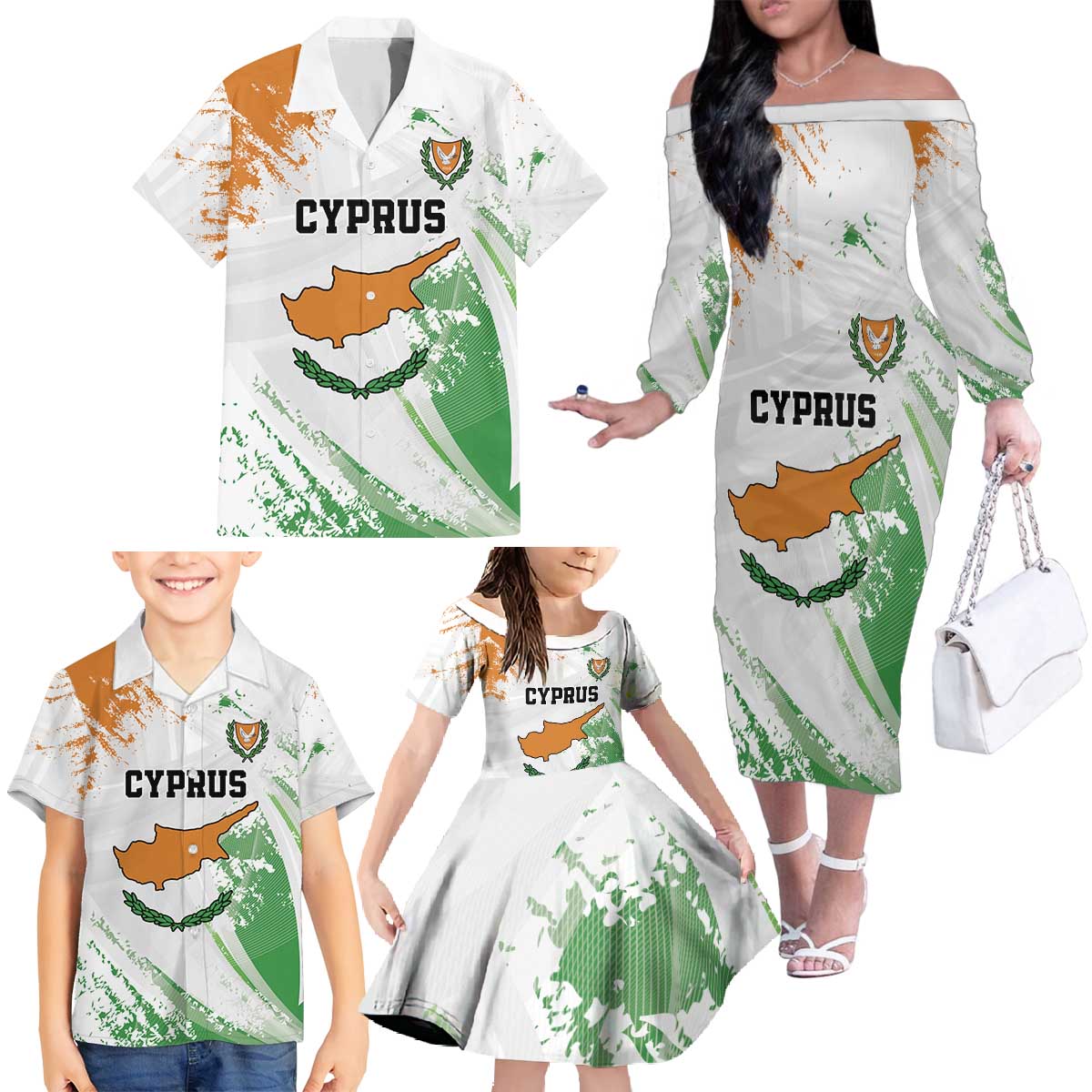 Custom Cyprus Family Matching Off The Shoulder Long Sleeve Dress and Hawaiian Shirt Sporty Style - Wonder Print Shop