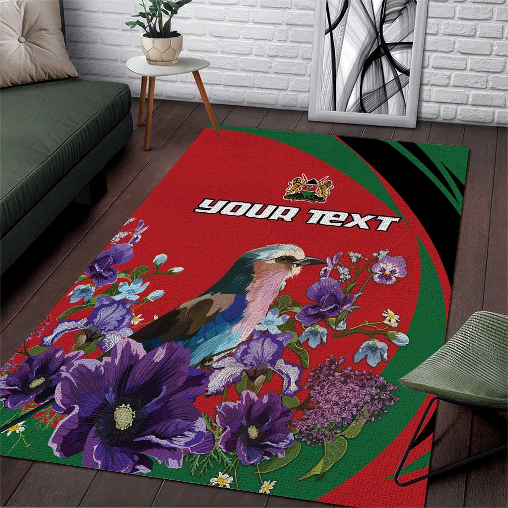 Personalized Kenya Lilac Breasted Roller Area Rug With Violet Flowers - Wonder Print Shop