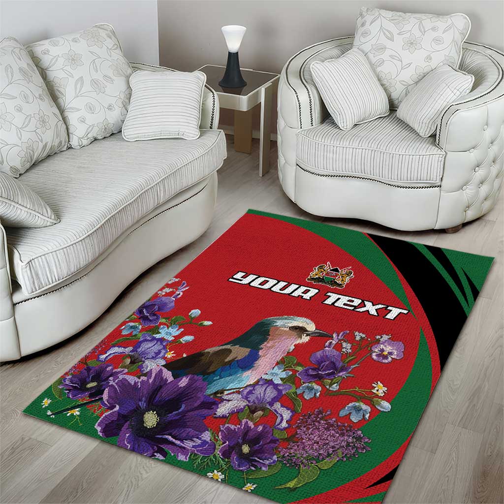 Personalized Kenya Lilac Breasted Roller Area Rug With Violet Flowers - Wonder Print Shop