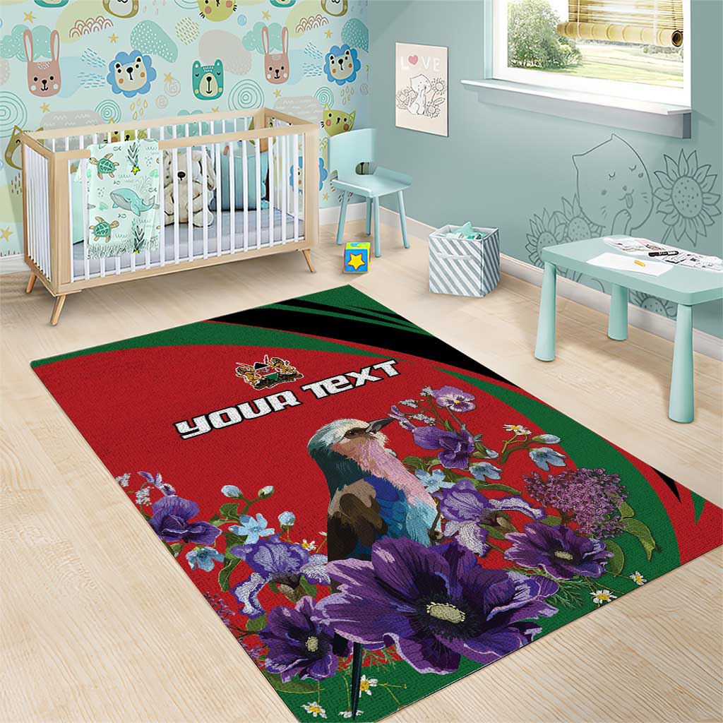 Personalized Kenya Lilac Breasted Roller Area Rug With Violet Flowers - Wonder Print Shop
