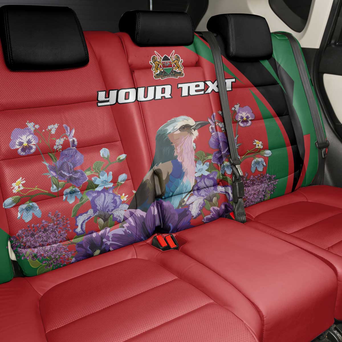 Personalized Kenya Lilac Breasted Roller Back Car Seat Cover With Violet Flowers - Wonder Print Shop