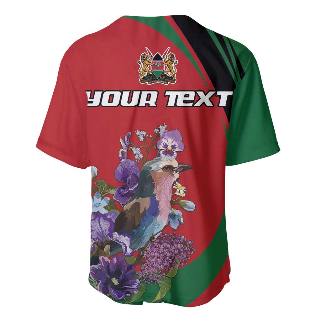Personalized Kenya Lilac Breasted Roller Baseball Jersey With Violet Flowers - Wonder Print Shop