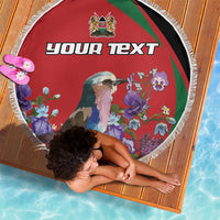 Personalized Kenya Lilac Breasted Roller Beach Blanket With Violet Flowers - Wonder Print Shop