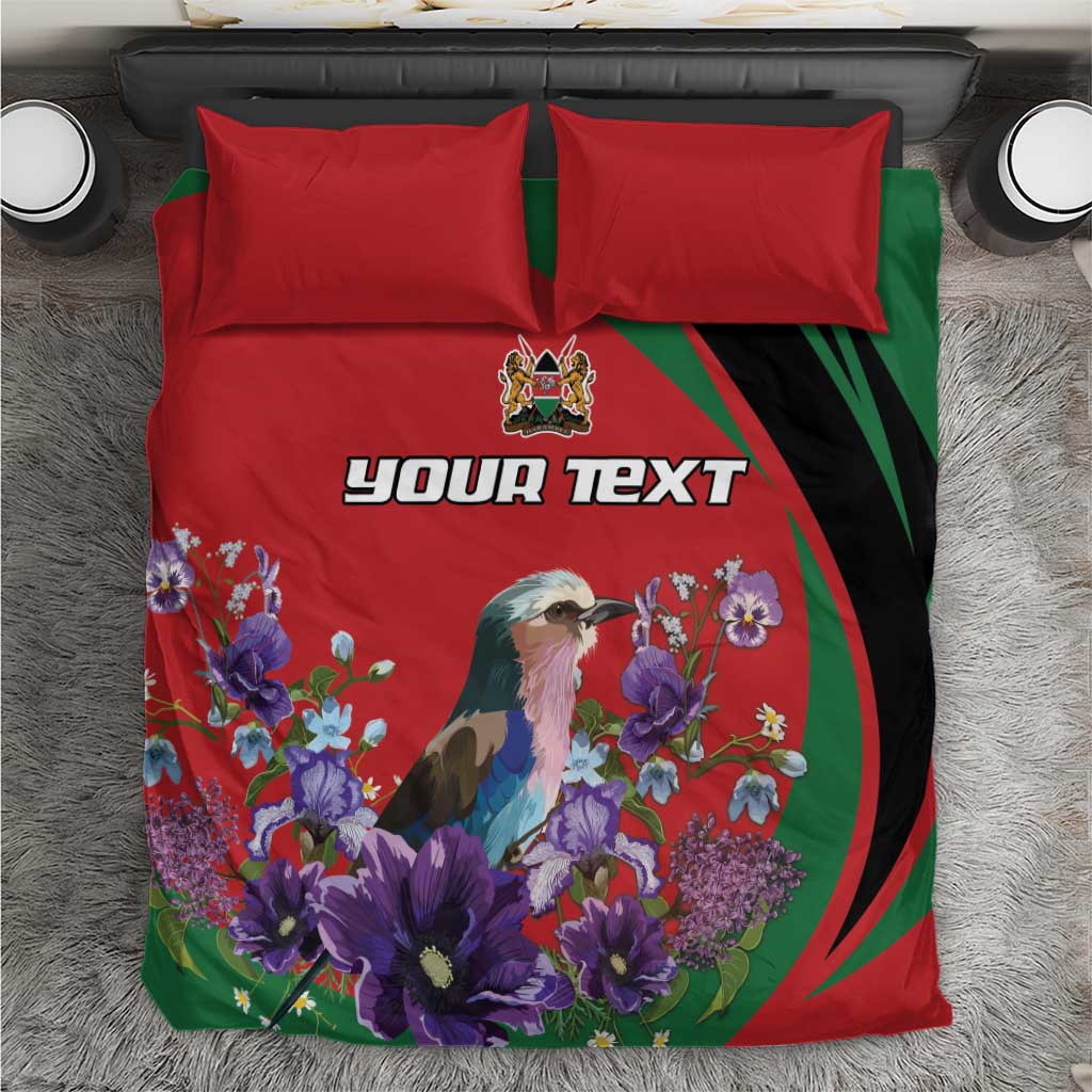 Personalized Kenya Lilac Breasted Roller Bedding Set With Violet Flowers - Wonder Print Shop