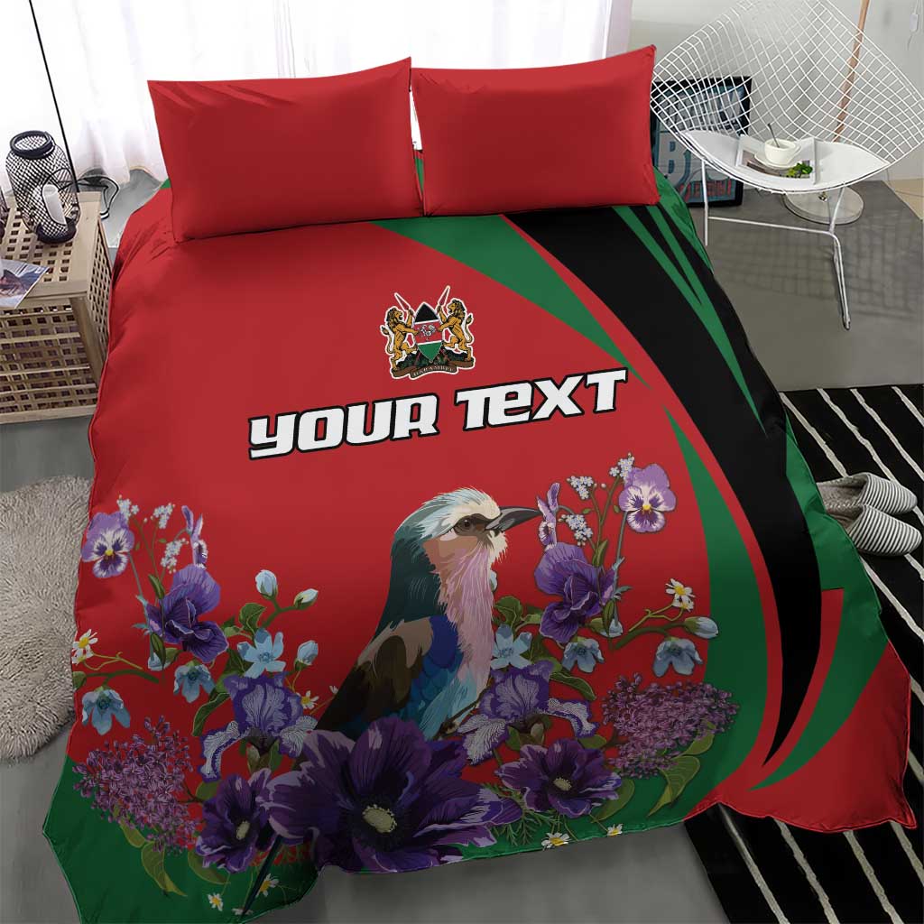 Personalized Kenya Lilac Breasted Roller Bedding Set With Violet Flowers - Wonder Print Shop