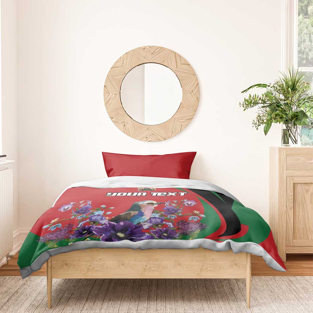 Personalized Kenya Lilac Breasted Roller Bedding Set With Violet Flowers - Wonder Print Shop