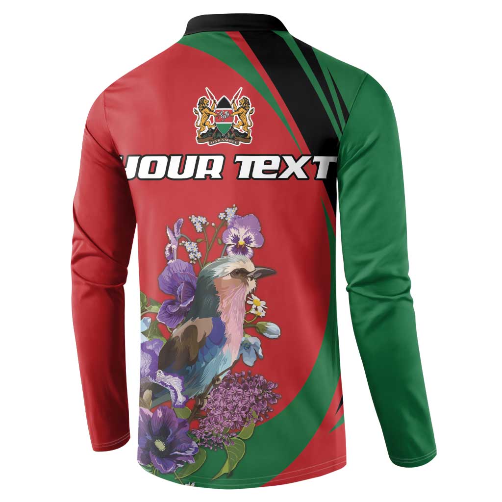 Personalized Kenya Lilac Breasted Roller Button Sweatshirt With Violet Flowers - Wonder Print Shop