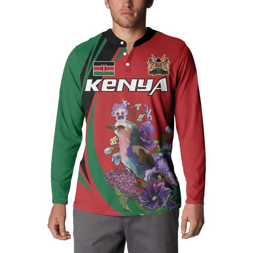 Personalized Kenya Lilac Breasted Roller Button Sweatshirt With Violet Flowers - Wonder Print Shop