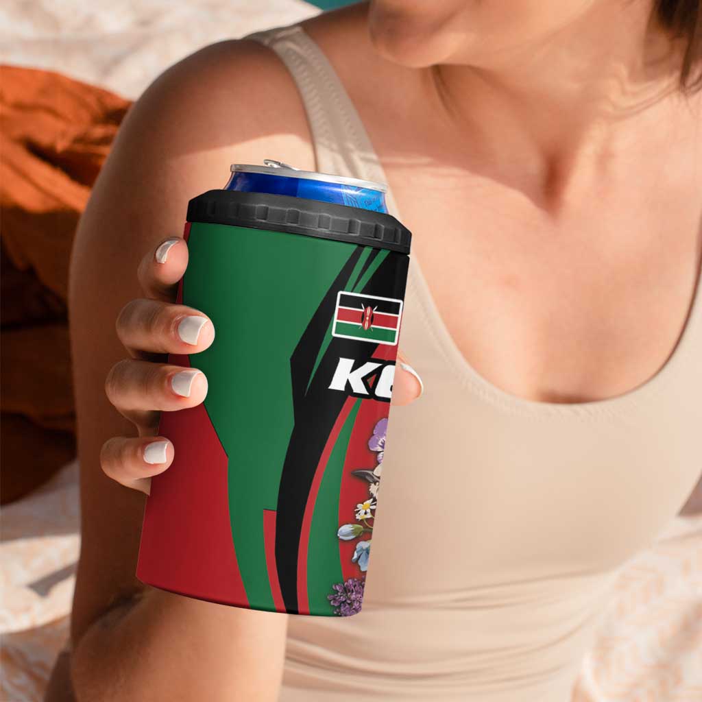 Kenya Lilac Breasted Roller 4 in 1 Can Cooler Tumbler With Violet Flowers - Wonder Print Shop