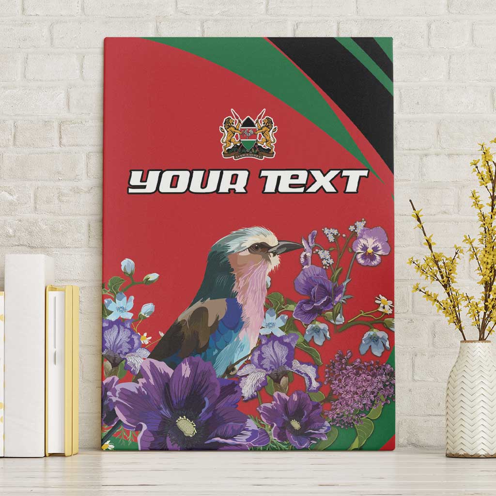 Personalized Kenya Lilac Breasted Roller Canvas Wall Art With Violet Flowers - Wonder Print Shop