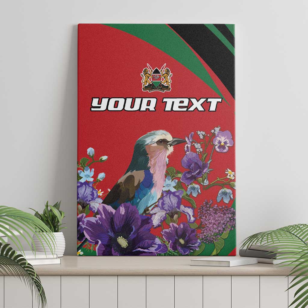 Personalized Kenya Lilac Breasted Roller Canvas Wall Art With Violet Flowers - Wonder Print Shop