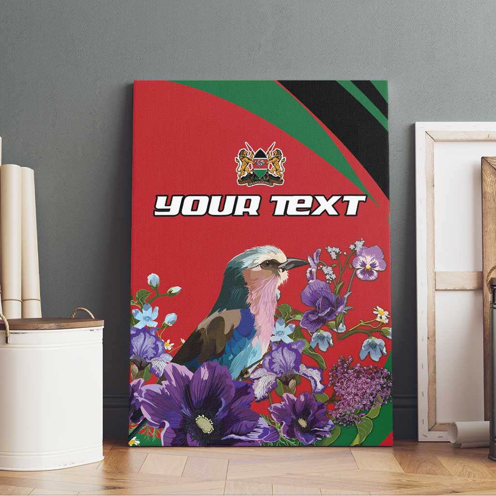 Personalized Kenya Lilac Breasted Roller Canvas Wall Art With Violet Flowers - Wonder Print Shop