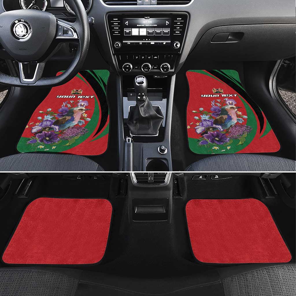 Personalized Kenya Lilac Breasted Roller Car Mats With Violet Flowers - Wonder Print Shop