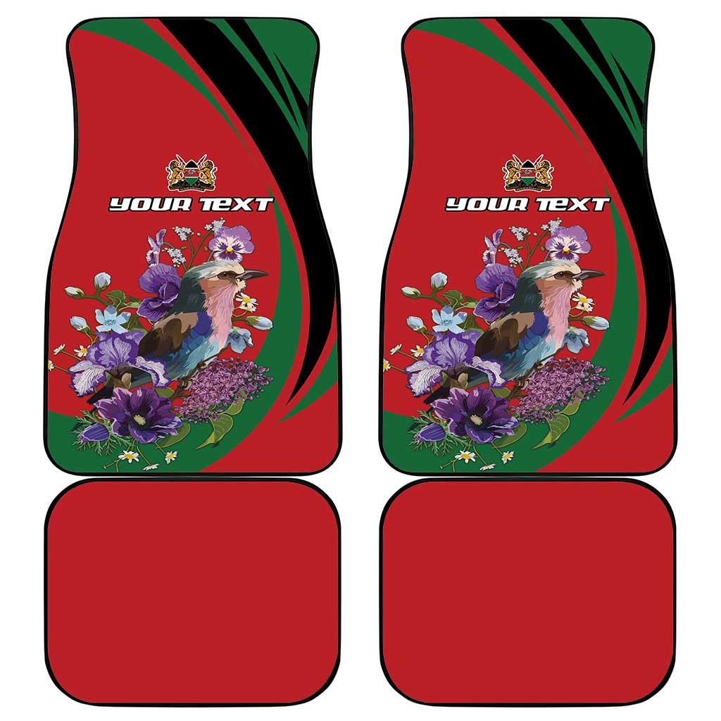 Personalized Kenya Lilac Breasted Roller Car Mats With Violet Flowers - Wonder Print Shop