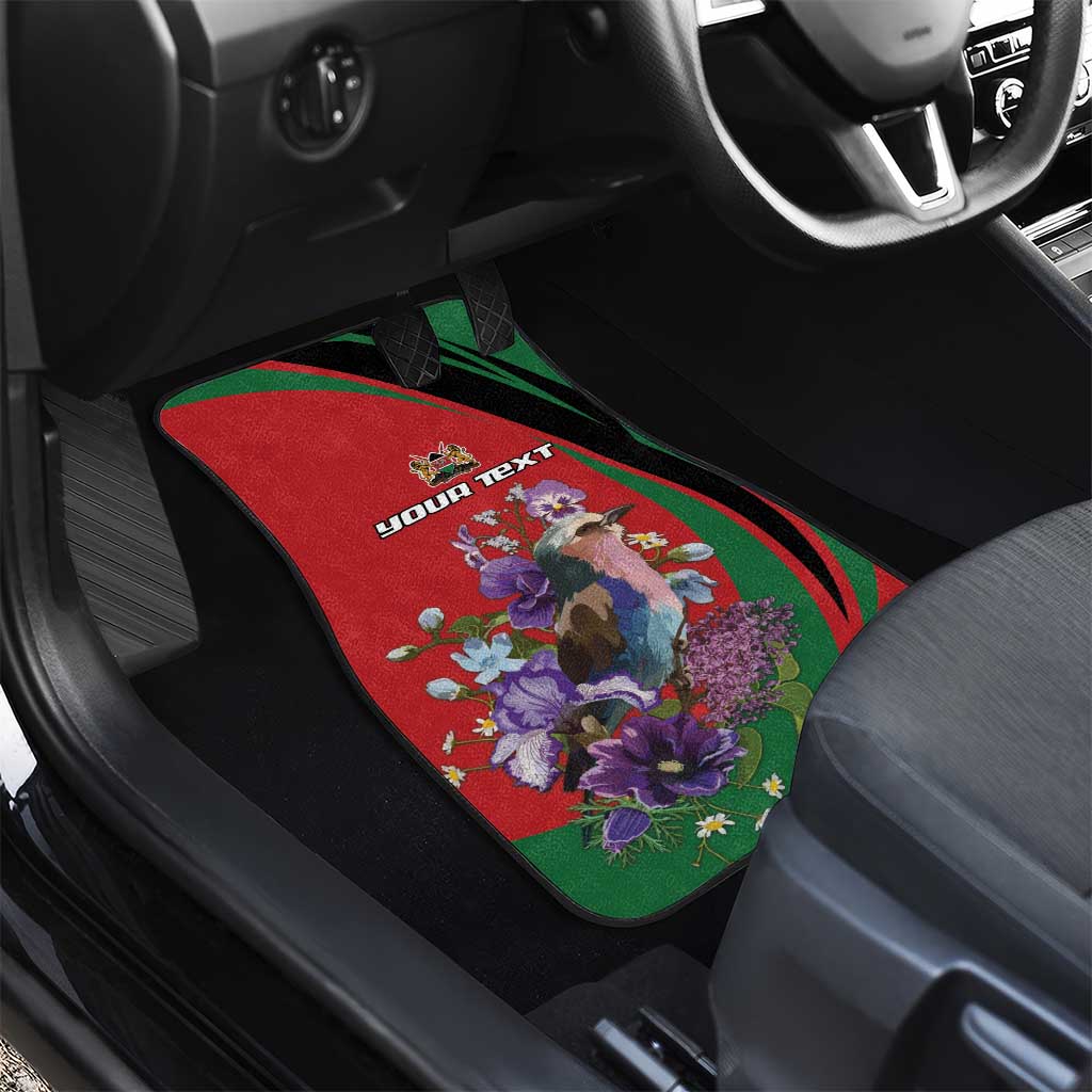 Personalized Kenya Lilac Breasted Roller Car Mats With Violet Flowers - Wonder Print Shop
