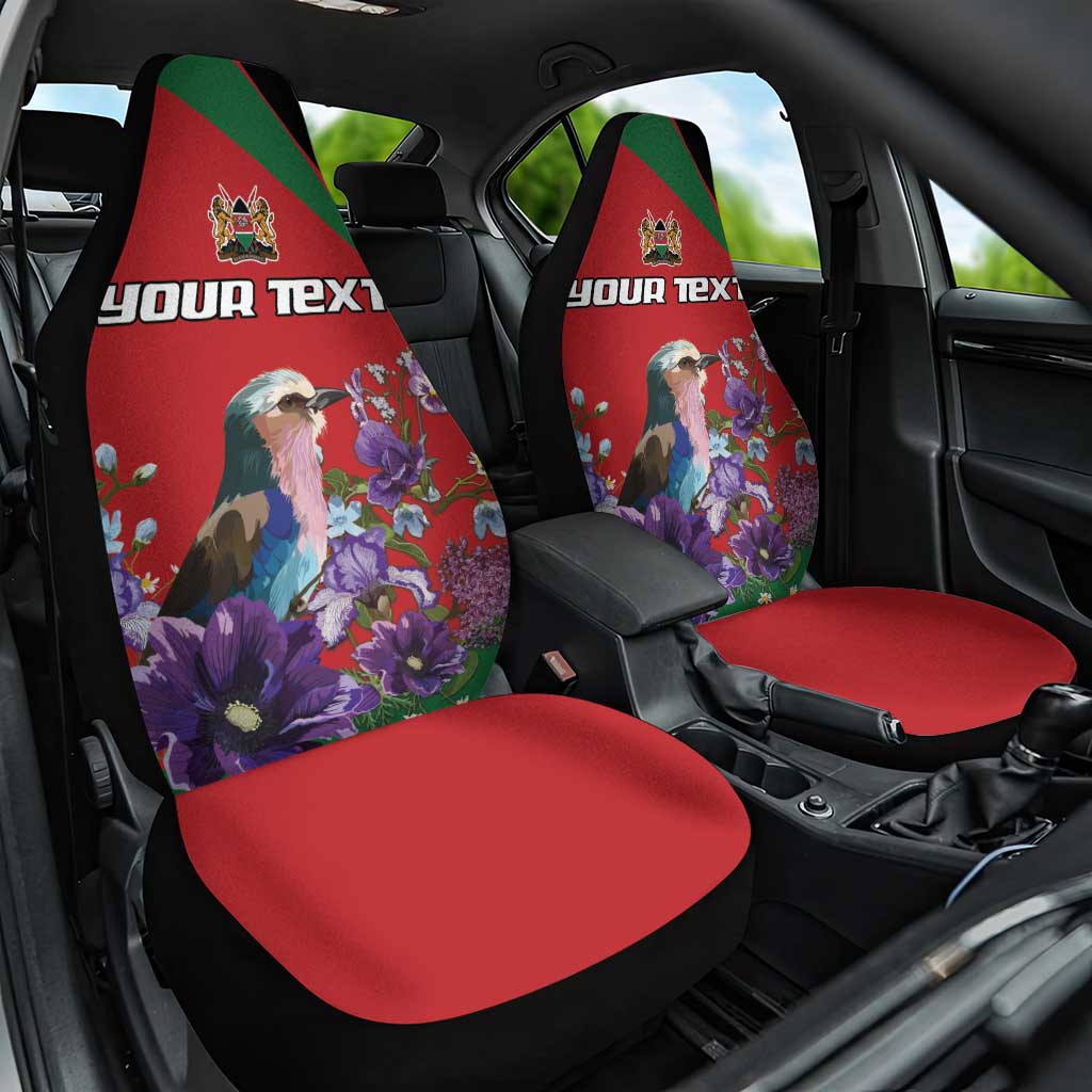 Personalized Kenya Lilac Breasted Roller Car Seat Cover With Violet Flowers - Wonder Print Shop
