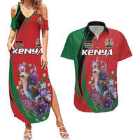 Personalized Kenya Lilac Breasted Roller Couples Matching Summer Maxi Dress and Hawaiian Shirt With Violet Flowers - Wonder Print Shop