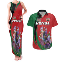 Personalized Kenya Lilac Breasted Roller Couples Matching Tank Maxi Dress and Hawaiian Shirt With Violet Flowers - Wonder Print Shop