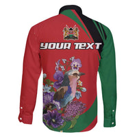 Personalized Kenya Lilac Breasted Roller Family Matching Long Sleeve Bodycon Dress and Hawaiian Shirt With Violet Flowers - Wonder Print Shop