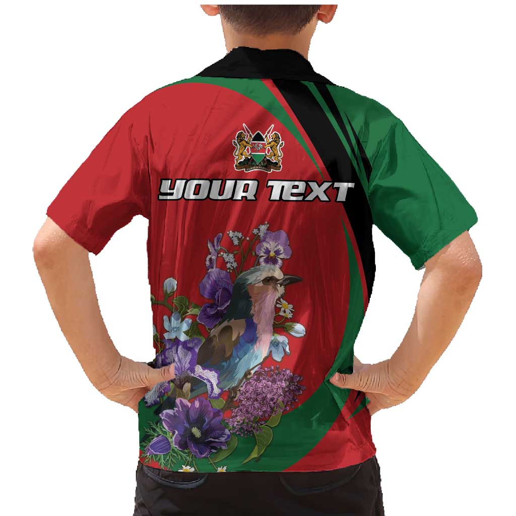 Personalized Kenya Lilac Breasted Roller Family Matching Mermaid Dress and Hawaiian Shirt With Violet Flowers - Wonder Print Shop