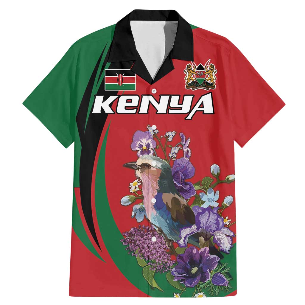 Personalized Kenya Lilac Breasted Roller Family Matching Mermaid Dress and Hawaiian Shirt With Violet Flowers - Wonder Print Shop