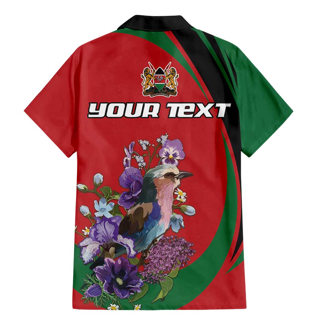 Personalized Kenya Lilac Breasted Roller Family Matching Mermaid Dress and Hawaiian Shirt With Violet Flowers - Wonder Print Shop