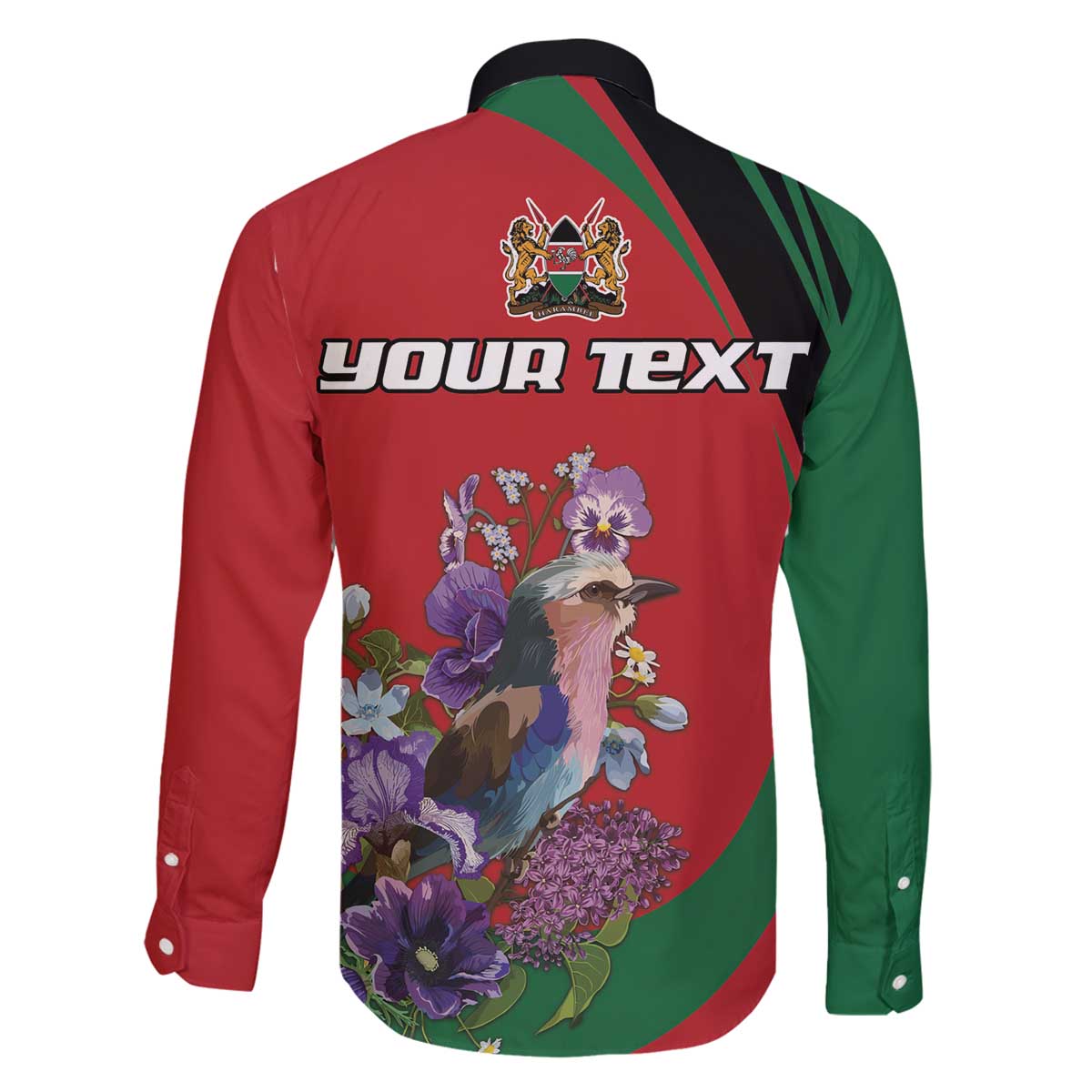 Personalized Kenya Lilac Breasted Roller Family Matching Off The Shoulder Long Sleeve Dress and Hawaiian Shirt With Violet Flowers - Wonder Print Shop