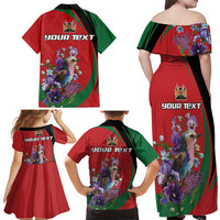Personalized Kenya Lilac Breasted Roller Family Matching Off Shoulder Maxi Dress and Hawaiian Shirt With Violet Flowers - Wonder Print Shop