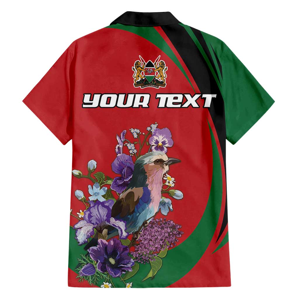 Personalized Kenya Lilac Breasted Roller Family Matching Off Shoulder Maxi Dress and Hawaiian Shirt With Violet Flowers - Wonder Print Shop