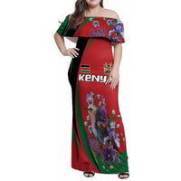 Personalized Kenya Lilac Breasted Roller Family Matching Off Shoulder Maxi Dress and Hawaiian Shirt With Violet Flowers - Wonder Print Shop