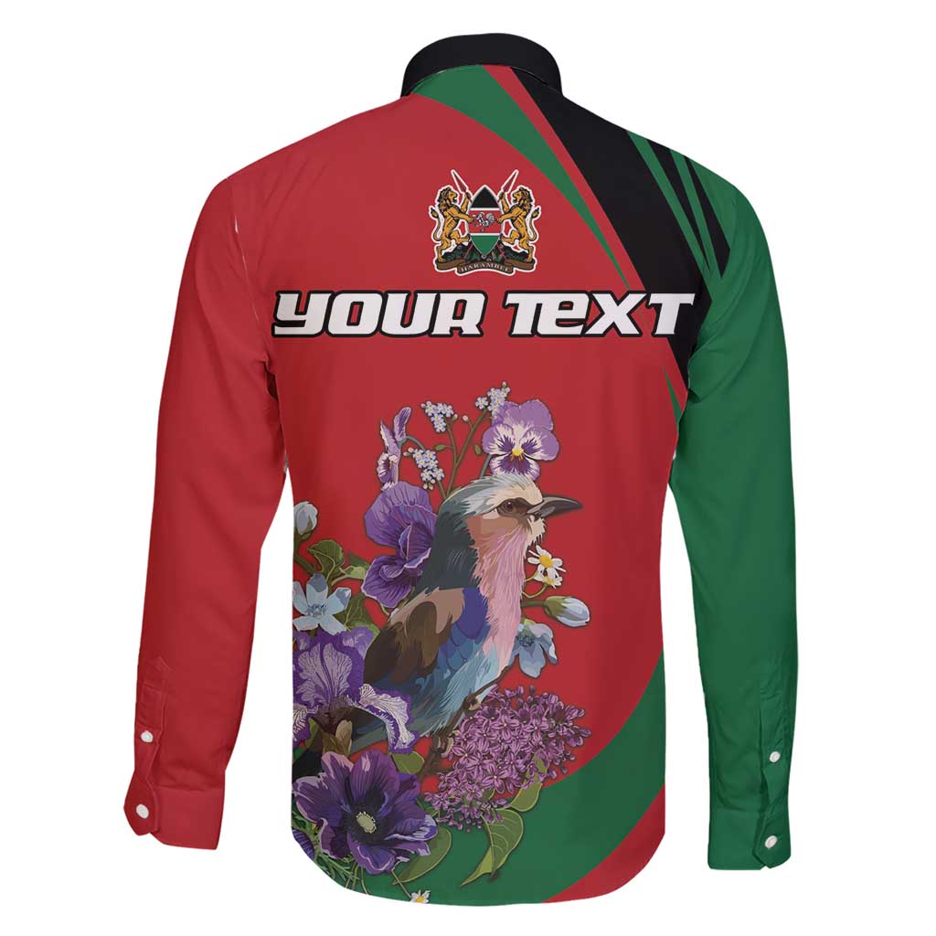 Personalized Kenya Lilac Breasted Roller Family Matching Short Sleeve Bodycon Dress and Hawaiian Shirt With Violet Flowers - Wonder Print Shop