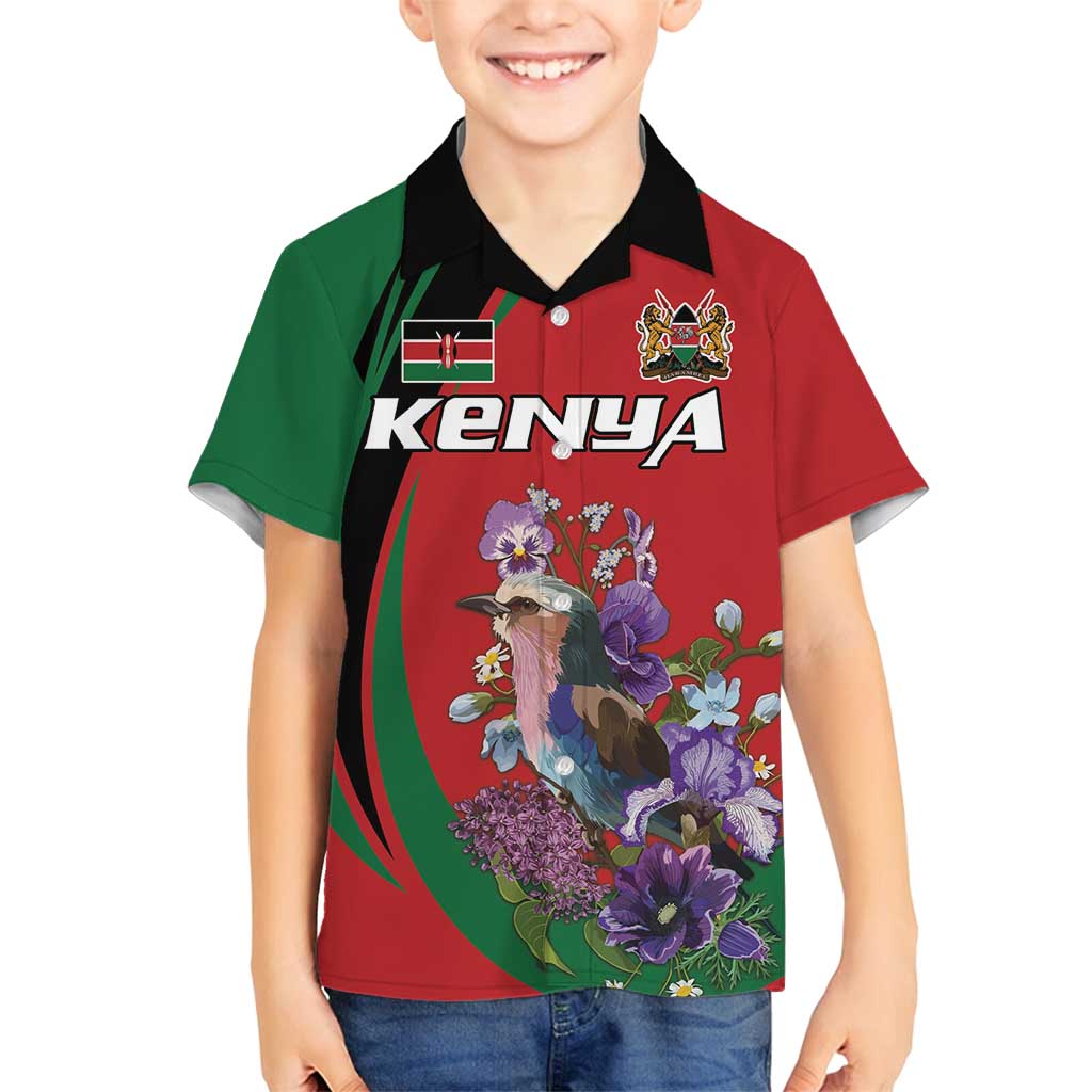 Personalized Kenya Lilac Breasted Roller Family Matching Summer Maxi Dress and Hawaiian Shirt With Violet Flowers - Wonder Print Shop