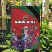 Personalized Kenya Lilac Breasted Roller Garden Flag With Violet Flowers - Wonder Print Shop