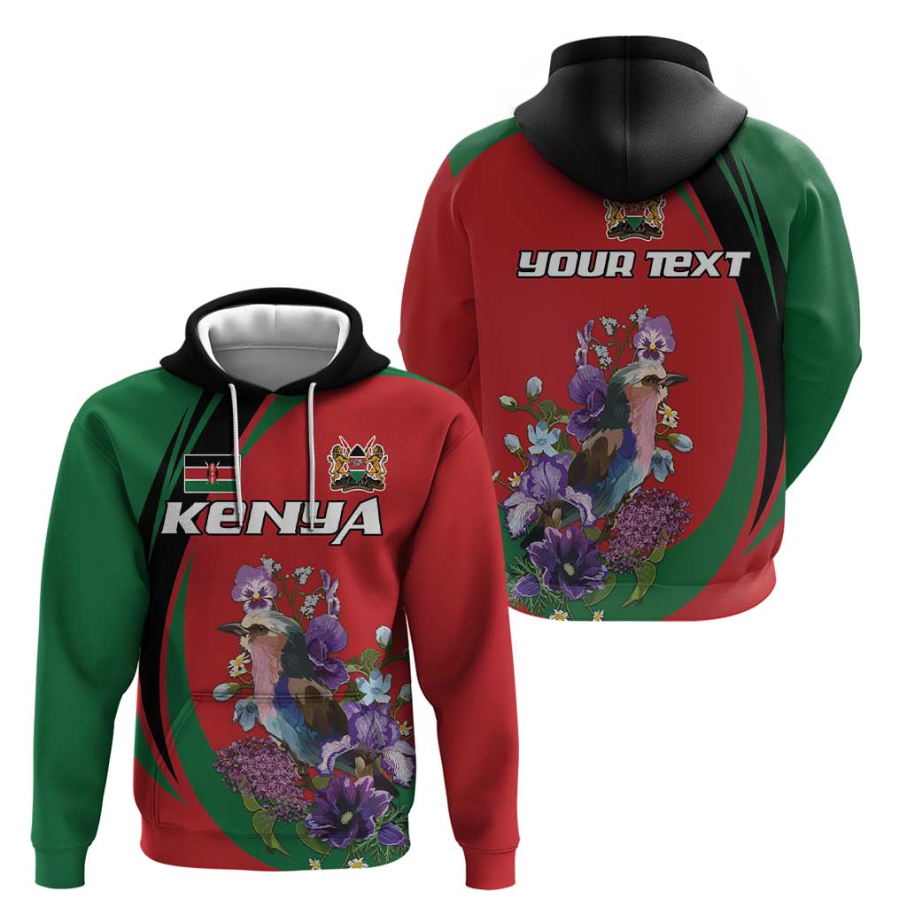Personalized Kenya Lilac Breasted Roller Hoodie With Violet Flowers - Wonder Print Shop