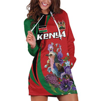 Personalized Kenya Lilac Breasted Roller Hoodie Dress With Violet Flowers - Wonder Print Shop