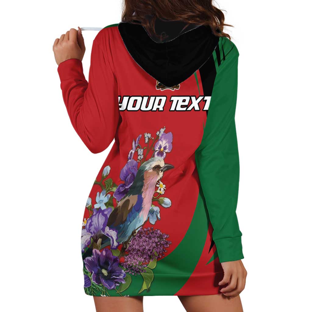 Personalized Kenya Lilac Breasted Roller Hoodie Dress With Violet Flowers - Wonder Print Shop