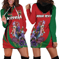 Personalized Kenya Lilac Breasted Roller Hoodie Dress With Violet Flowers - Wonder Print Shop