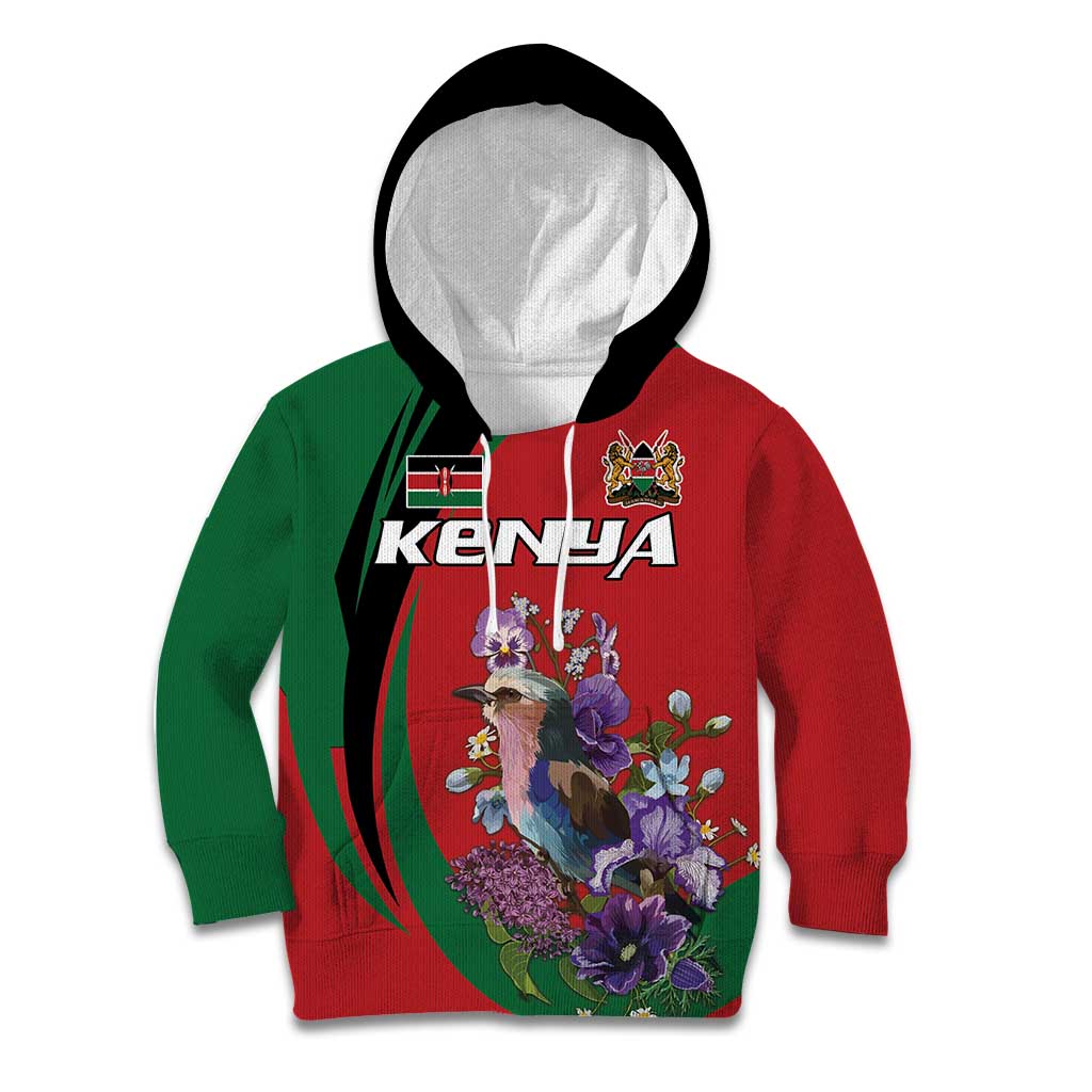 Personalized Kenya Lilac Breasted Roller Kid Hoodie With Violet Flowers - Wonder Print Shop