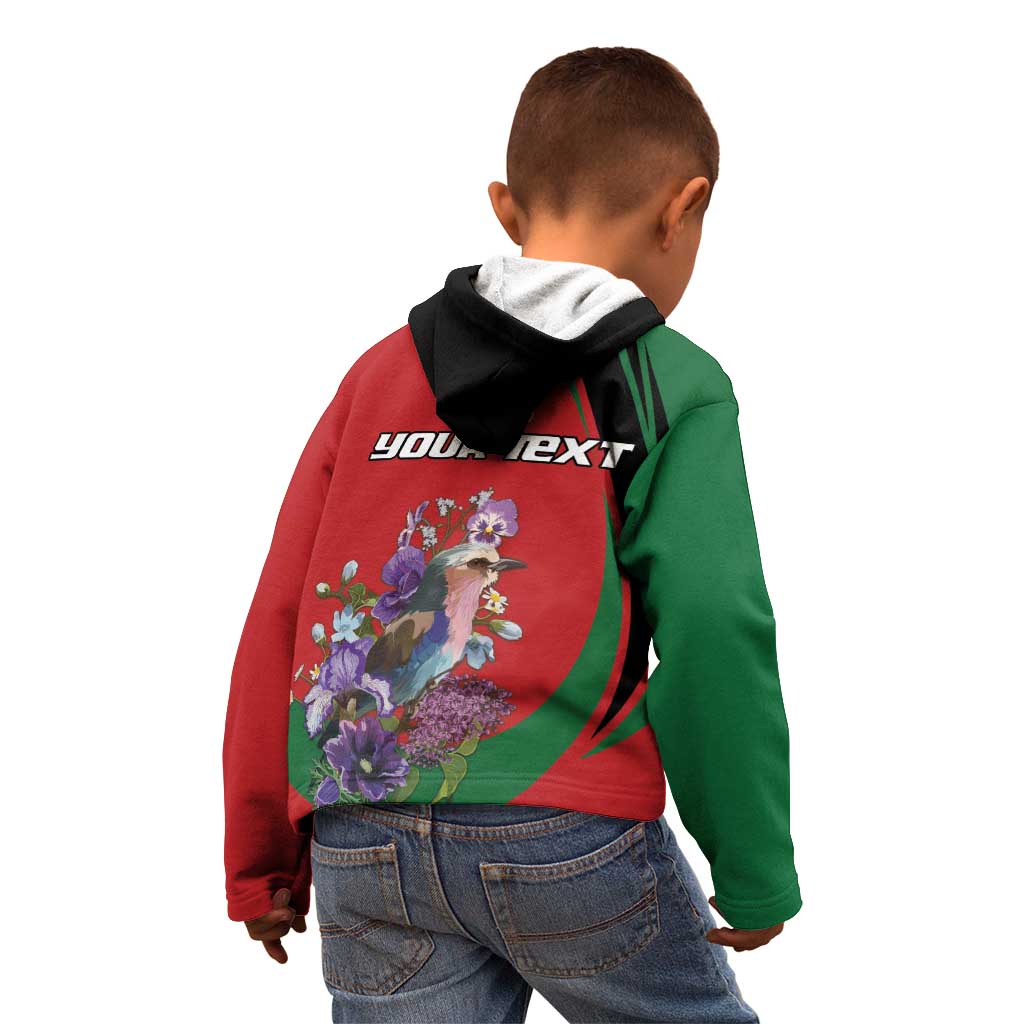 Personalized Kenya Lilac Breasted Roller Kid Hoodie With Violet Flowers - Wonder Print Shop