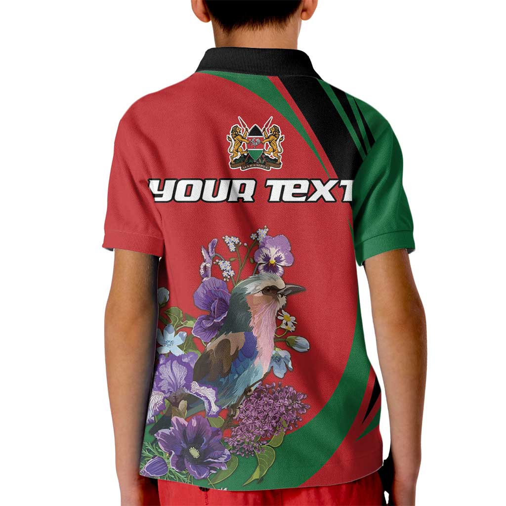Personalized Kenya Lilac Breasted Roller Kid Polo Shirt With Violet Flowers - Wonder Print Shop