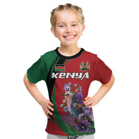 Personalized Kenya Lilac Breasted Roller Kid T Shirt With Violet Flowers - Wonder Print Shop