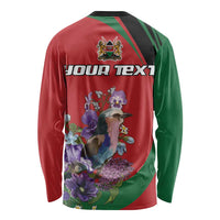 Personalized Kenya Lilac Breasted Roller Long Sleeve Shirt With Violet Flowers - Wonder Print Shop