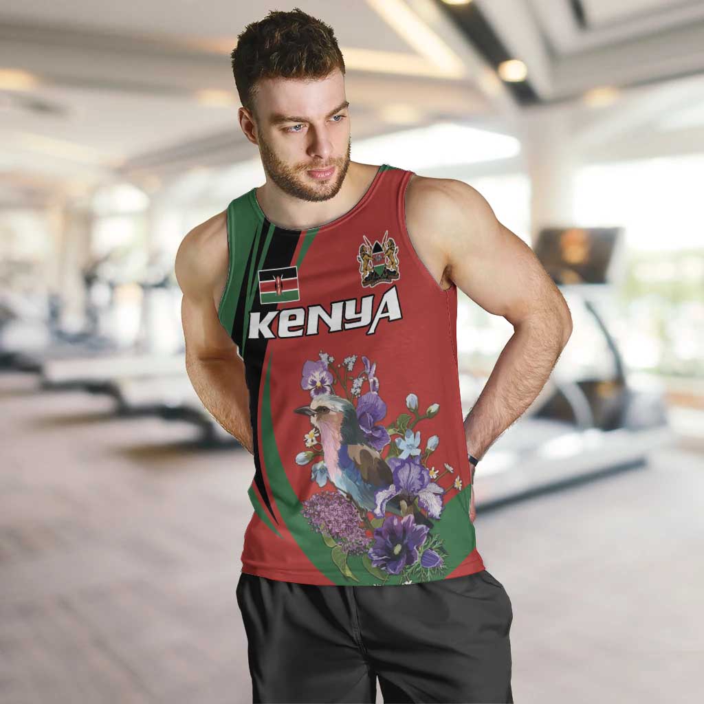 Personalized Kenya Lilac Breasted Roller Men Tank Top With Violet Flowers - Wonder Print Shop