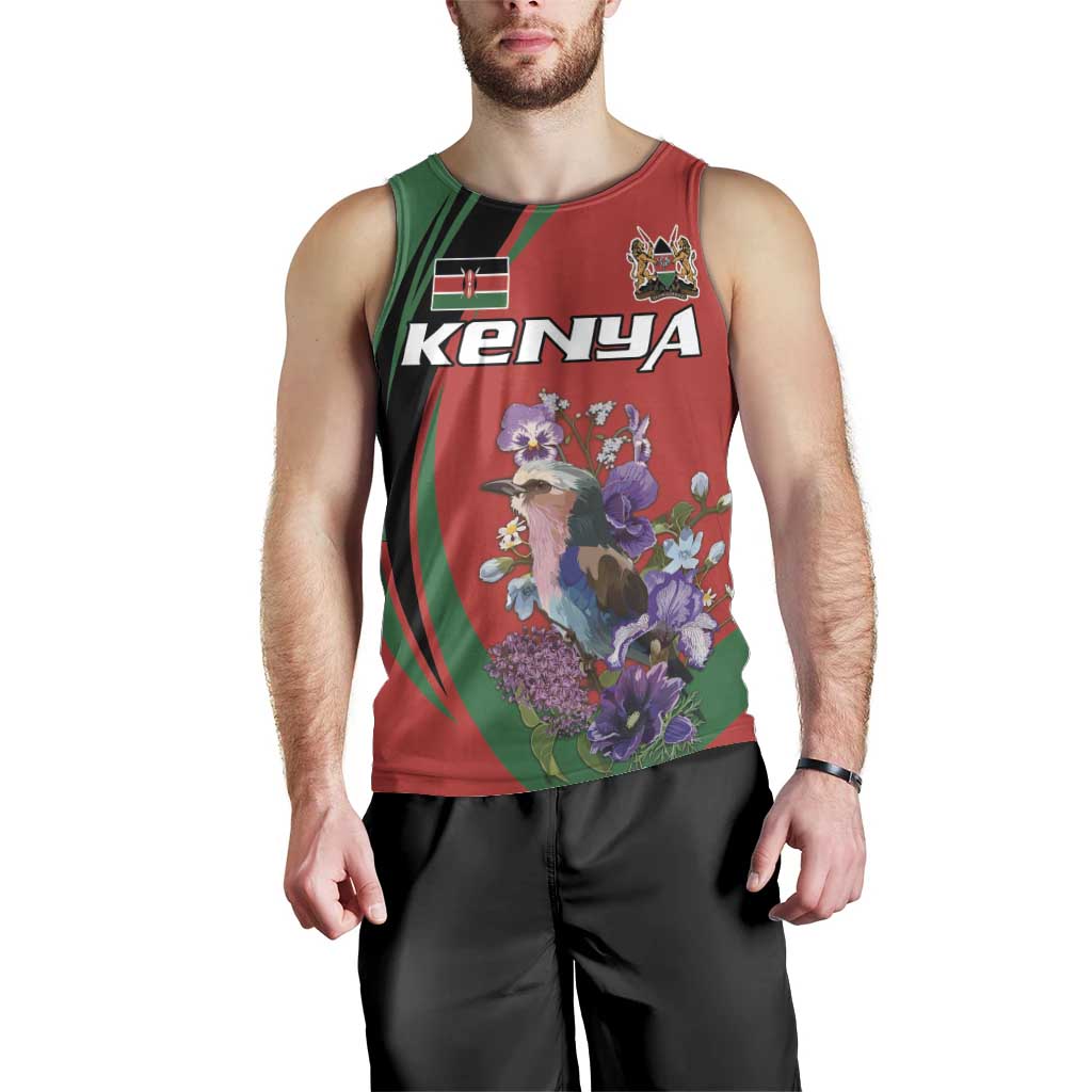 Personalized Kenya Lilac Breasted Roller Men Tank Top With Violet Flowers - Wonder Print Shop