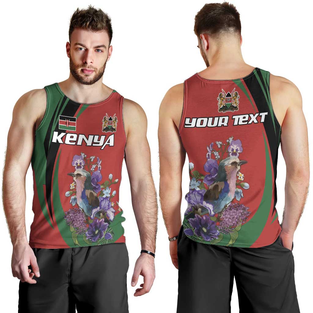 Personalized Kenya Lilac Breasted Roller Men Tank Top With Violet Flowers - Wonder Print Shop