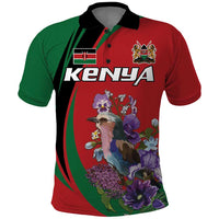 Personalized Kenya Lilac Breasted Roller Polo Shirt With Violet Flowers - Wonder Print Shop